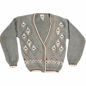 Vintage Cardigan Cottagecore Koret Sweater‎ Soft Small Grey Gray White Pink